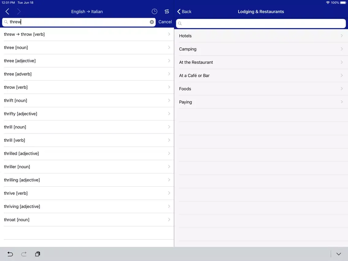 Accio Italian-English iPad  Screenshots