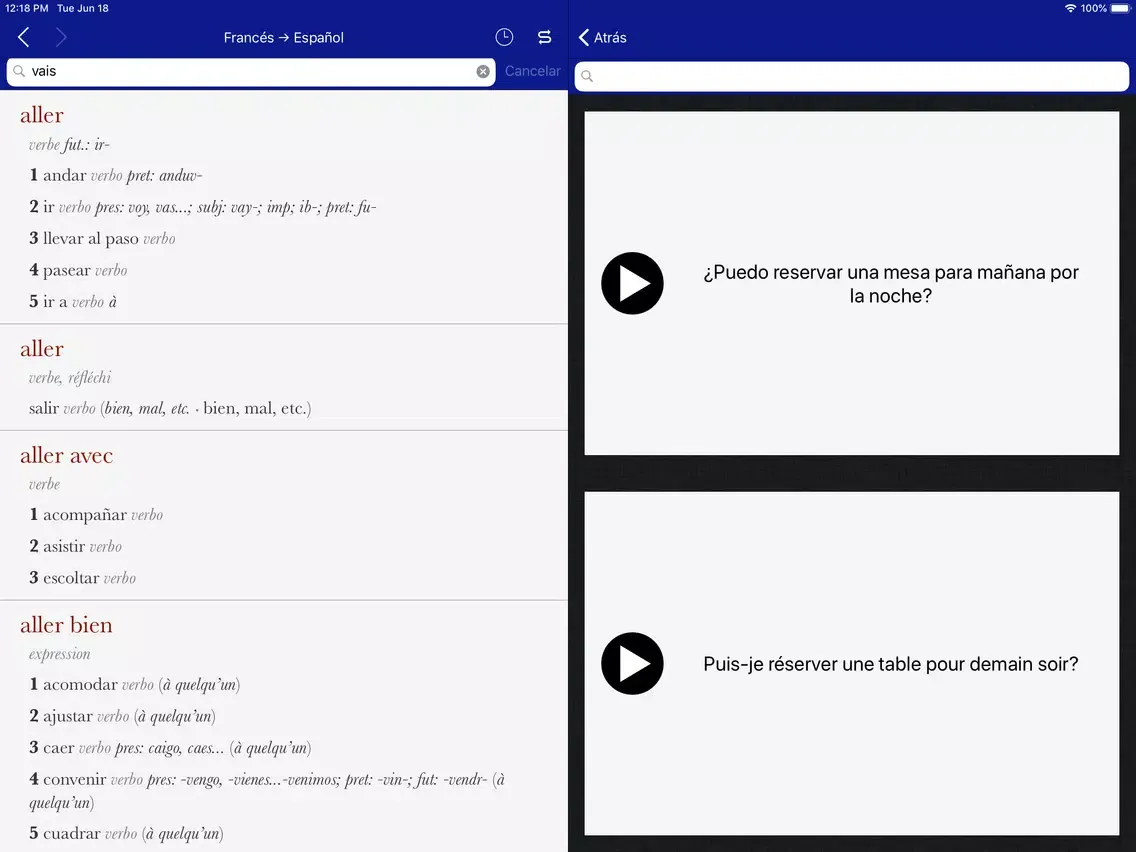 Capturas de tela do Accio French-Spanish iPad 