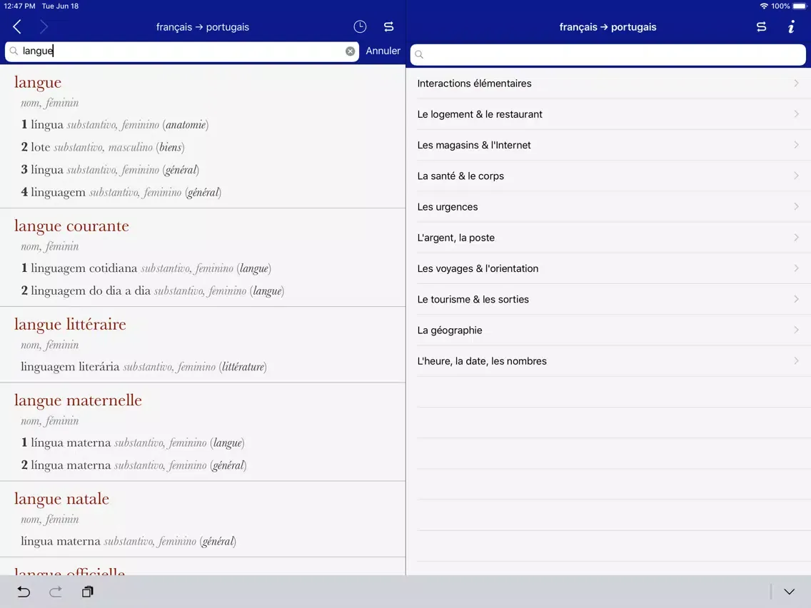 Ảnh chụp màn hình của Accio French-Portuguese iPad 