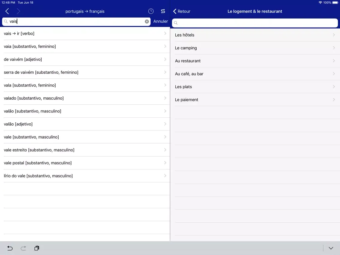 Ảnh chụp màn hình của Accio French-Portuguese iPad 