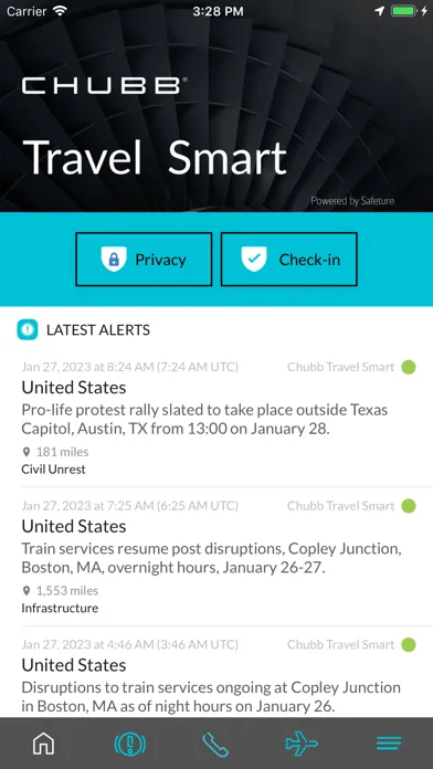 ภาพหน้าจอของ Chubb Travel Smart