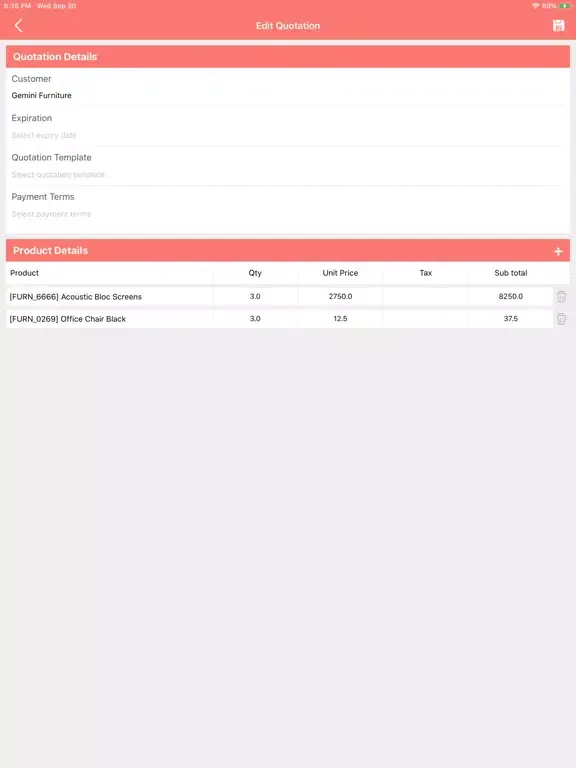 ASPL CRM (Odoo V13) iPad  스크린샷