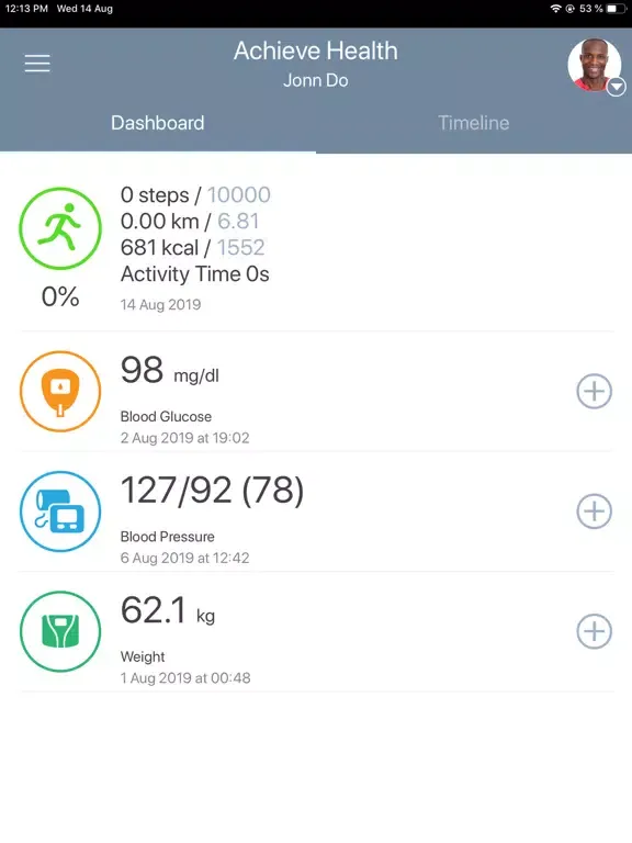 Tangkapan layar Achieve Health Connected iPad 