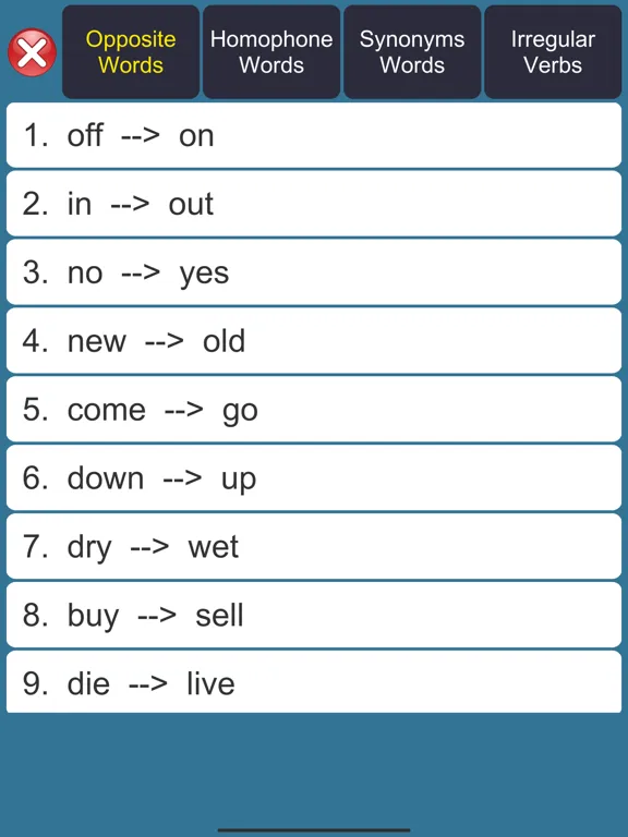 Ảnh chụp màn hình của Opposite Words Learning iPad 