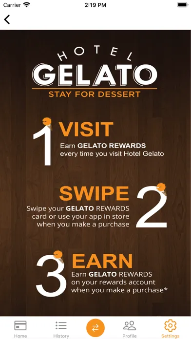 Capturas de tela do Hotel Gelato Rewards