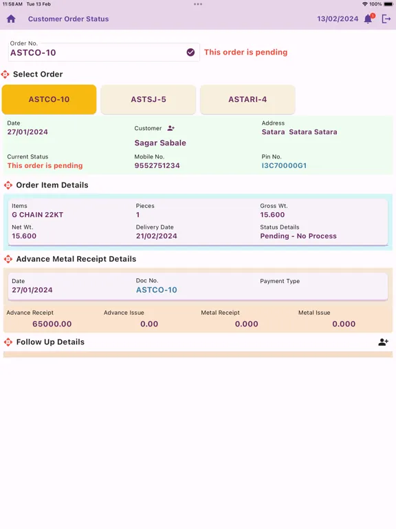 Ảnh chụp màn hình của Acme Jewel Pos iPad 
