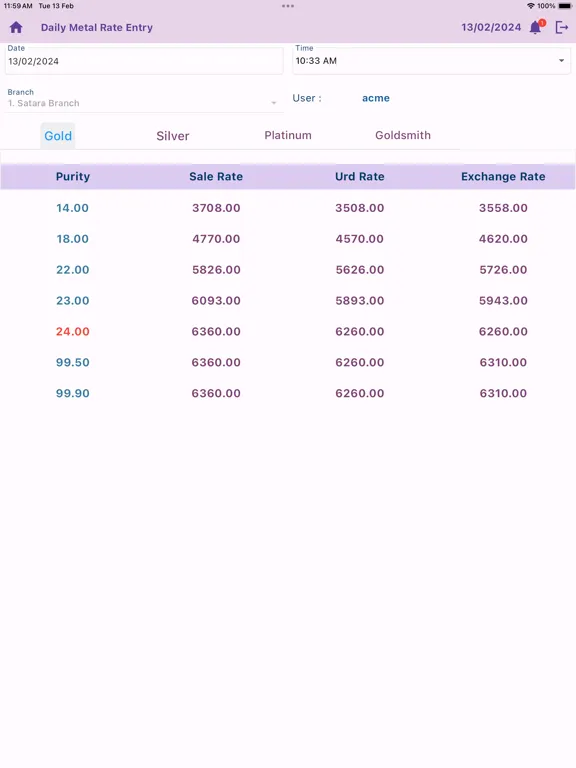 Ảnh chụp màn hình của Acme Jewel Pos iPad 