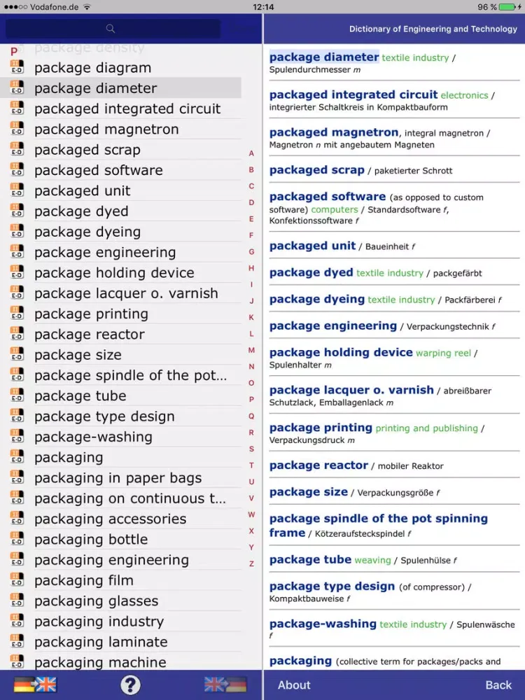 Dict Engineering Eng-Deu iPad  스크린샷