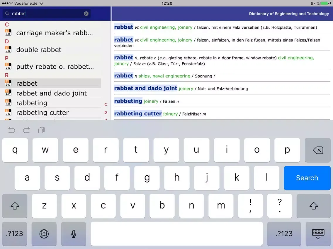 Dict Engineering Eng-Deu iPad  스크린샷