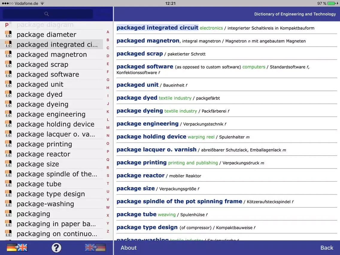Dict Engineering Eng-Deu iPad  스크린샷