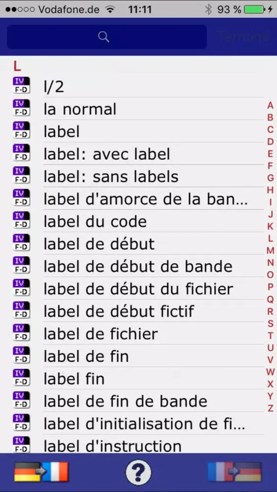 Tangkapan layar Dictionary of Engineering German <-> French