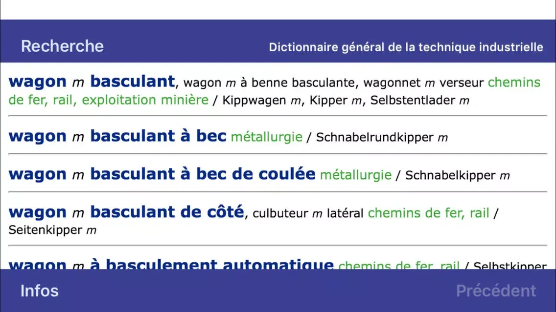 Tangkapan layar Dictionary of Engineering German <-> French