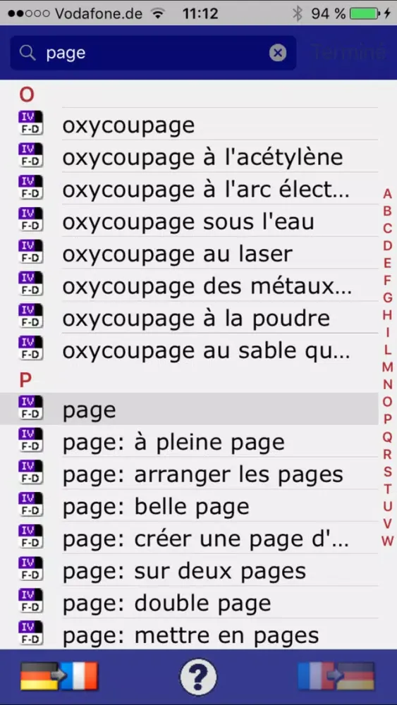 Tangkapan layar Dictionary of Engineering German <-> French