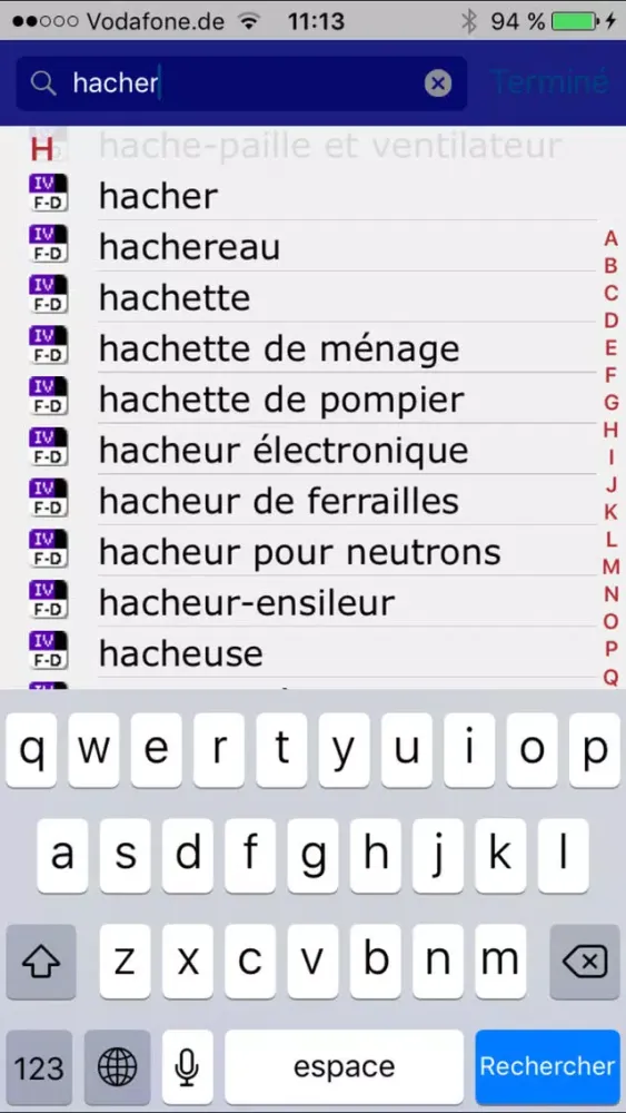 Tangkapan layar Dictionary of Engineering German <-> French