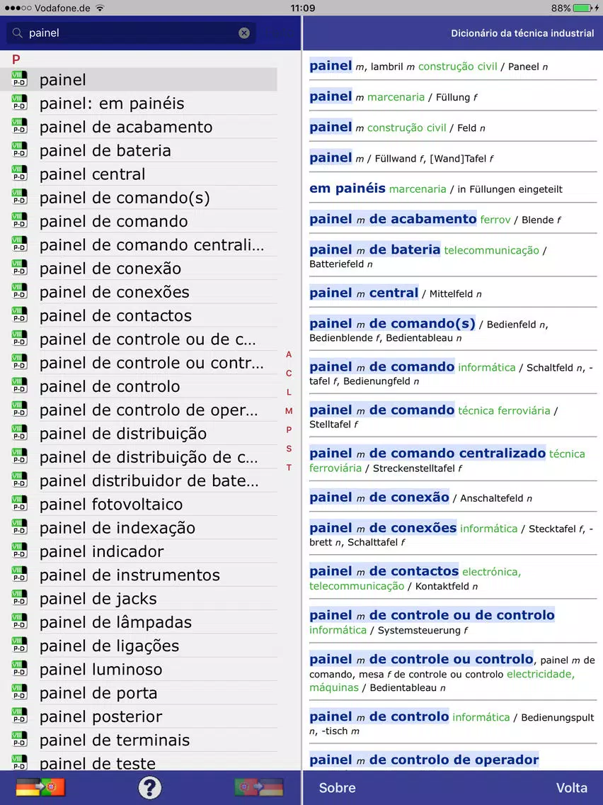 Capturas de pantalla de Dictionary Engineer. DE-PT iPad 