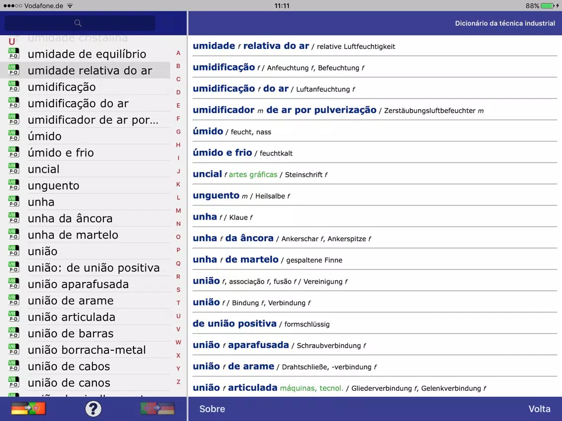 Capturas de pantalla de Dictionary Engineer. DE-PT iPad 
