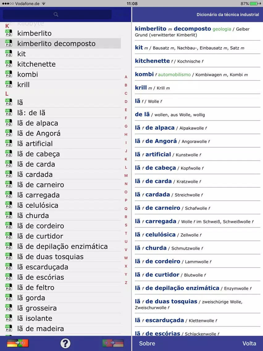 Capturas de pantalla de Dictionary Engineer. DE-PT iPad 