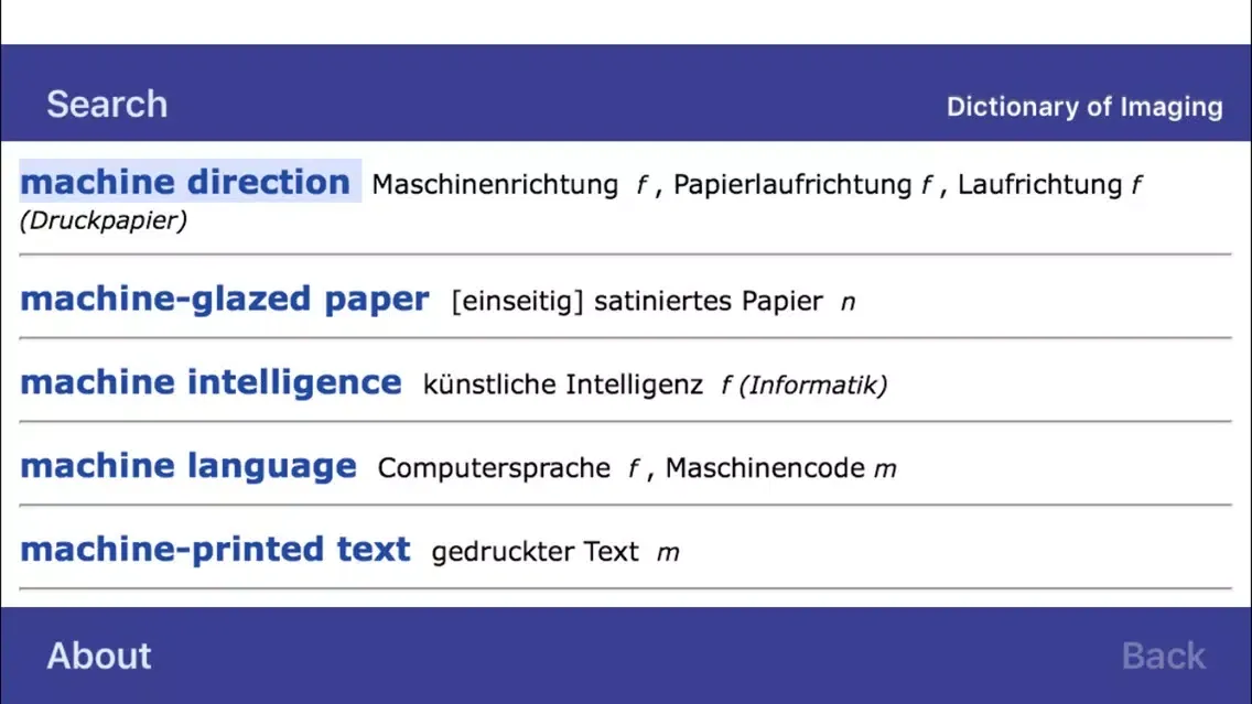 Dictionary of Imaging DE-EN スクリーンショット