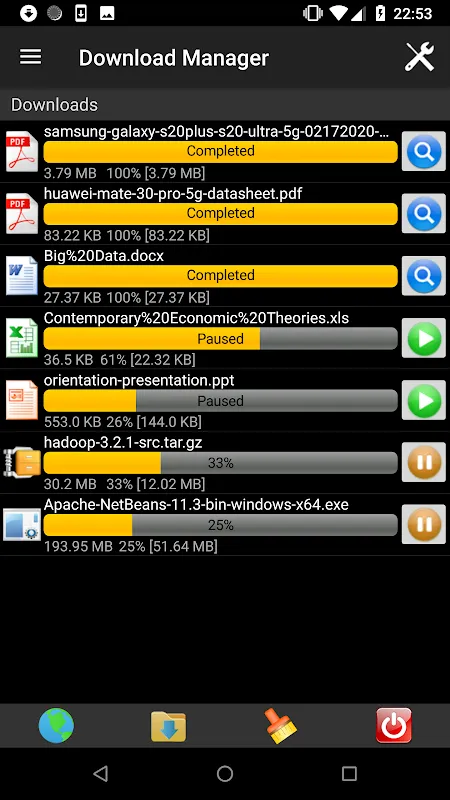 Capturas de tela do Download Manager