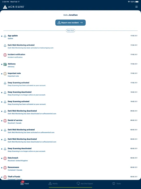 Acrisure Response iPad  Screenshots