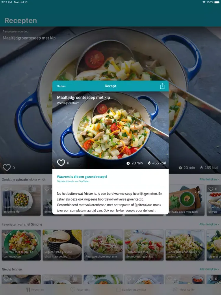Capturas de tela do Actify MaaltijdMatch recepten iPad 