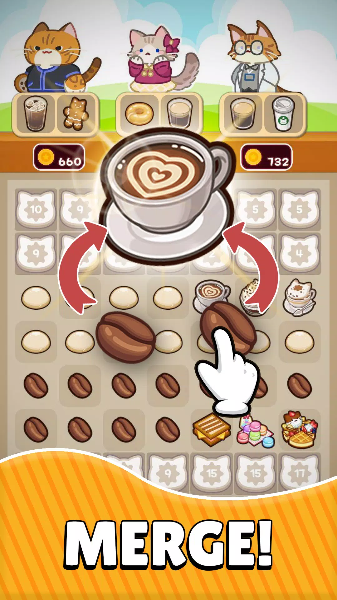 Merge Meow Cafe : Coffee cat Screenshots