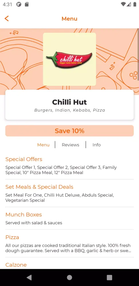Ảnh chụp màn hình của Chilli Hut PE12