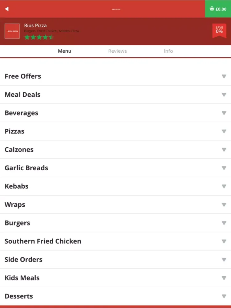 Tangkapan layar Rios Pizza iPad 