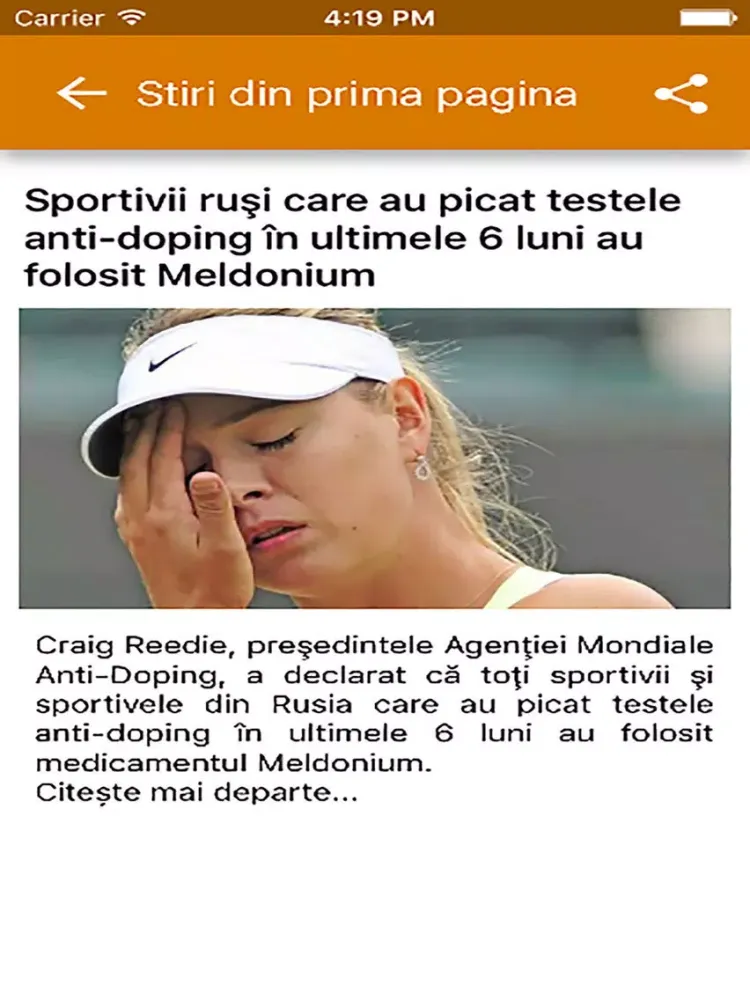 Tangkapan skrin Stiri din sport 2016 iPad 