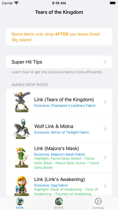 Tangkapan skrin Amiibo Guide – TOTK, BOTW, EOW