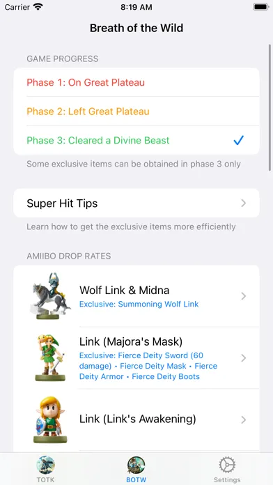 Tangkapan skrin Amiibo Guide – TOTK, BOTW, EOW