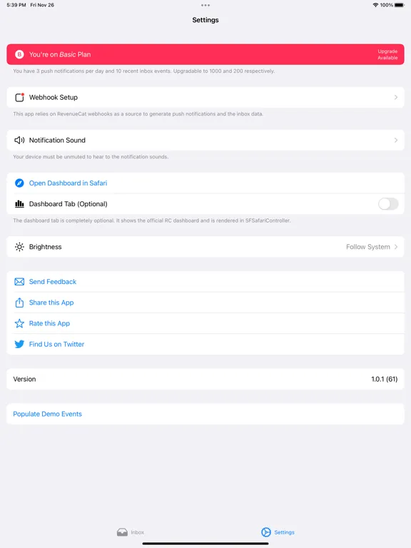 RevenueCat Notification Client iPad  Screenshots