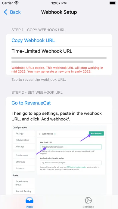 RevenueCat Notification Client Screenshots