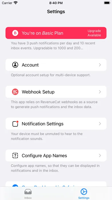 RevenueCat Notification Client Screenshots