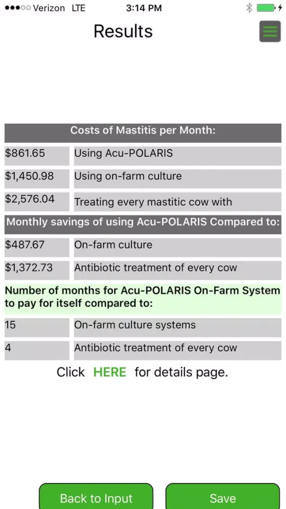 Ảnh chụp màn hình của Acu-POLARIS ROI Calculator