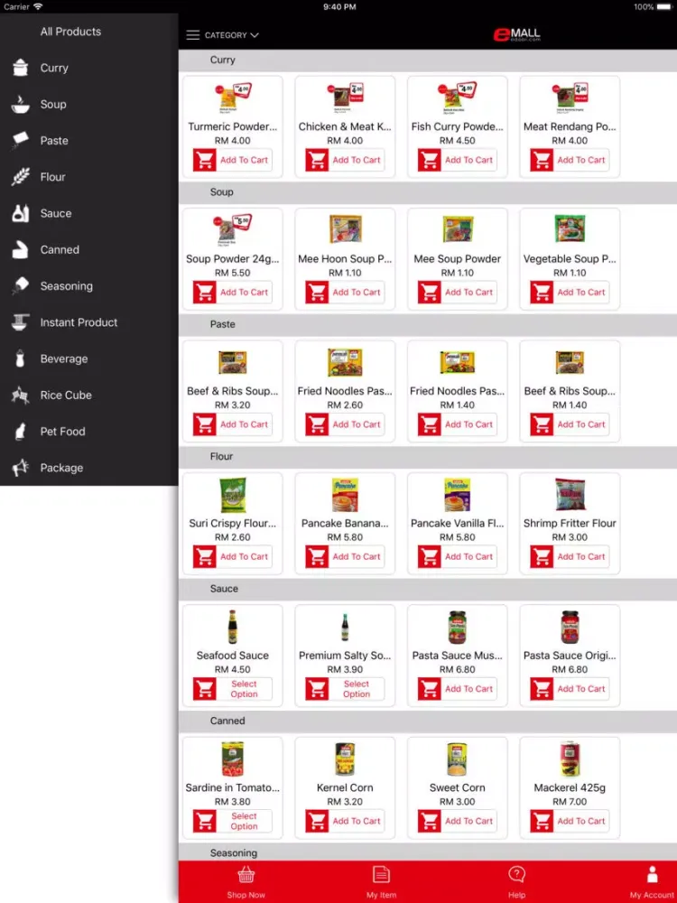 Ảnh chụp màn hình của Emall App iPad 
