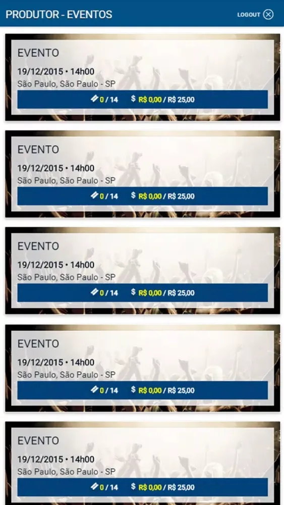 Tangkapan layar Ingresso na Rede - Produtor