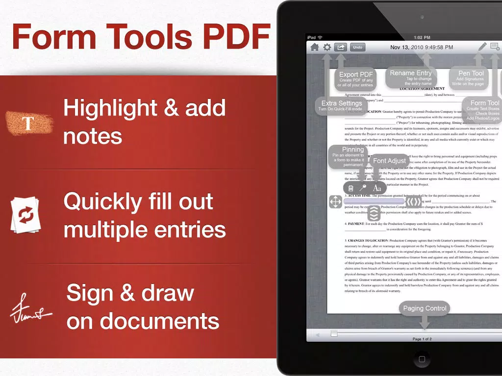 Form Tools PDF - quickly fill out an agreement, a contract or an entry iPad  سکرین شاٹس