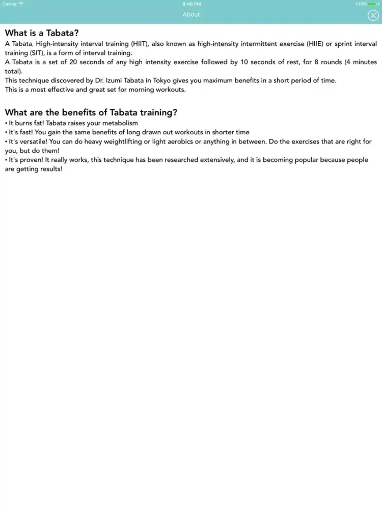 Capturas de tela do Simplest Tabata iPad 