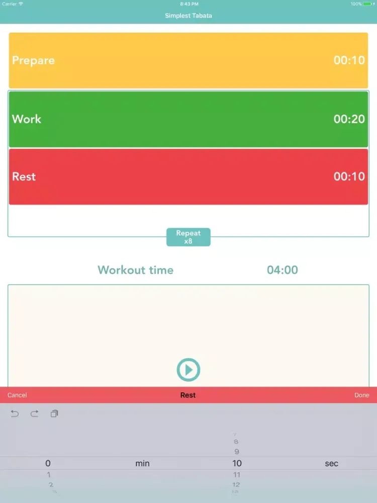 Capturas de tela do Simplest Tabata iPad 