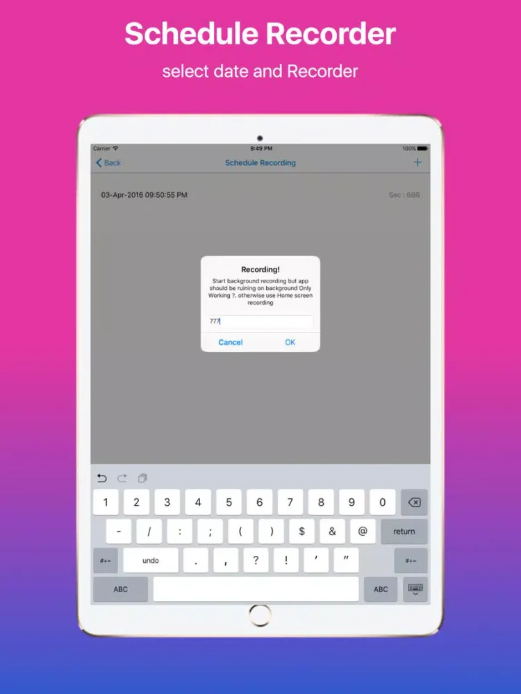 ภาพหน้าจอของ Unlimited Voice iRecorder iPad 