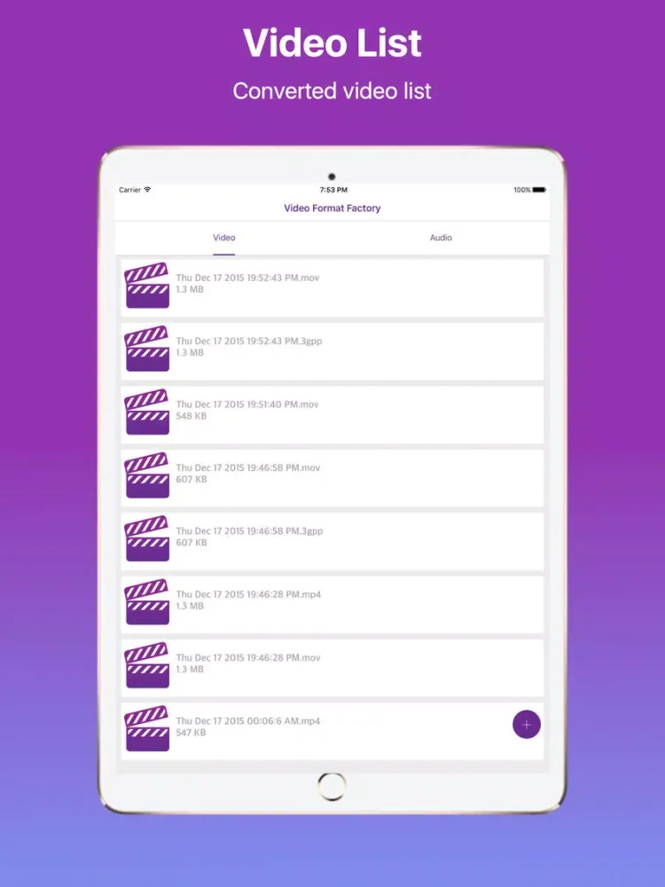 Ảnh chụp màn hình của iVideo Format Factory iPad 