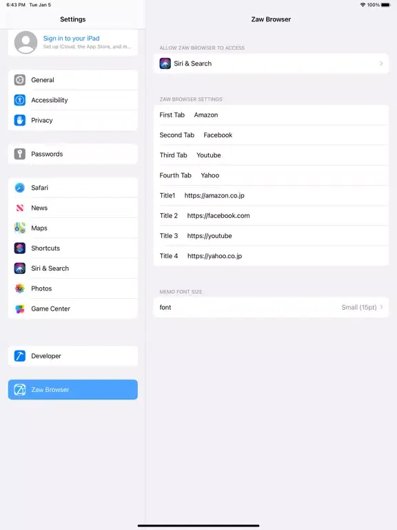 Zaw Browser iPad  스크린샷