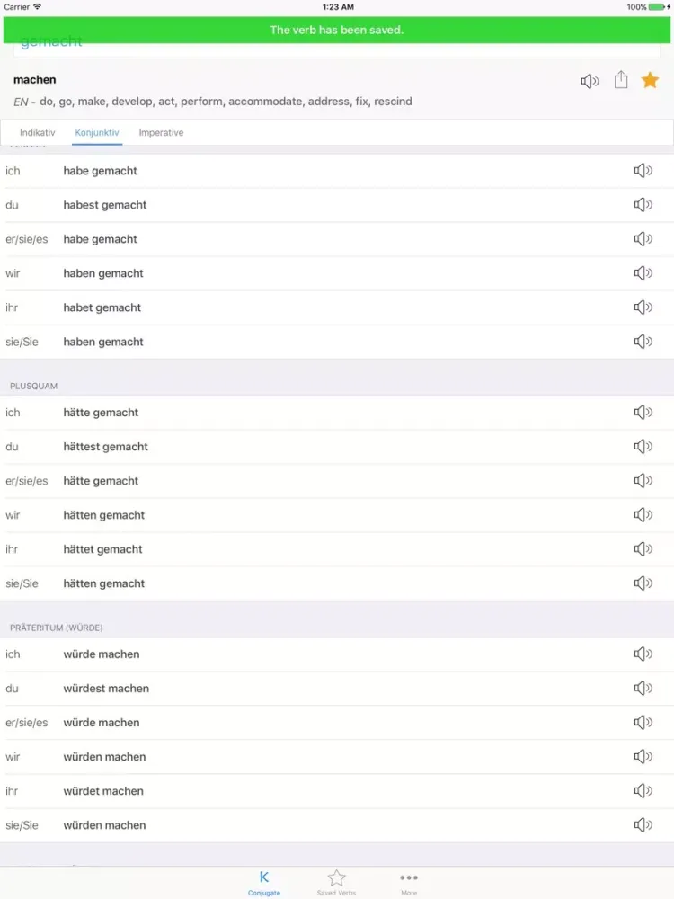 konj- German verbs conjugation iPad  스크린샷
