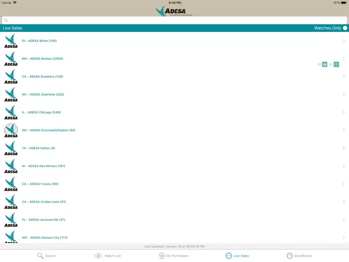 ภาพหน้าจอของ ADESA LiveBlock iPad 