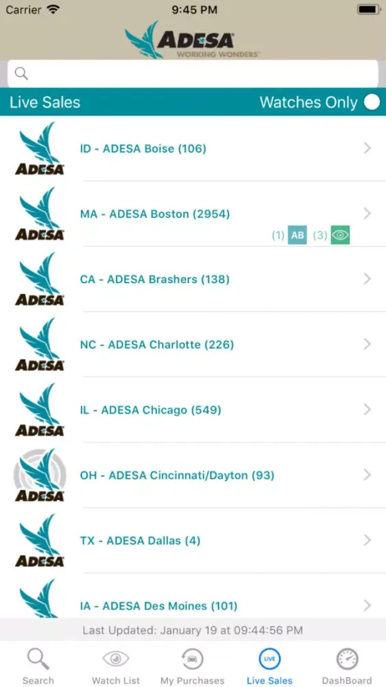 ภาพหน้าจอของ ADESA LiveBlock