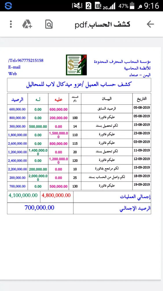 Screenshot di المحاسب المحترف Ledger