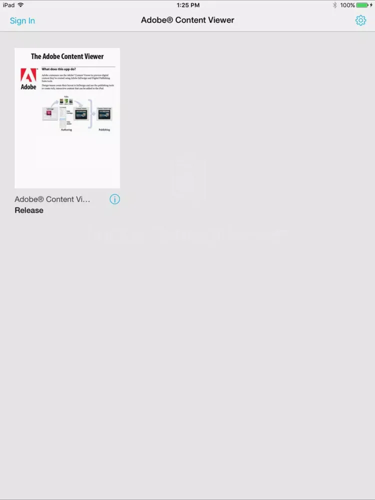 Tangkapan layar Adobe® Content Viewer iPad 