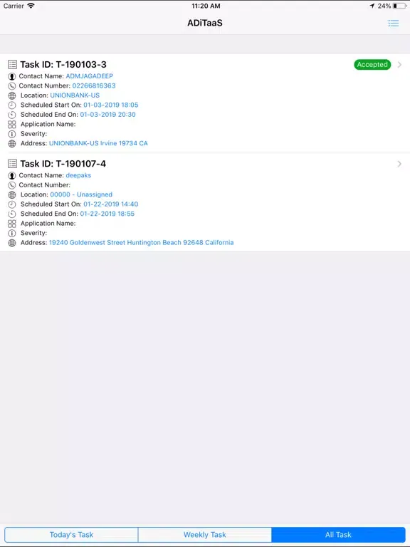 Tangkapan layar ADiTaaS Field Service iPad 