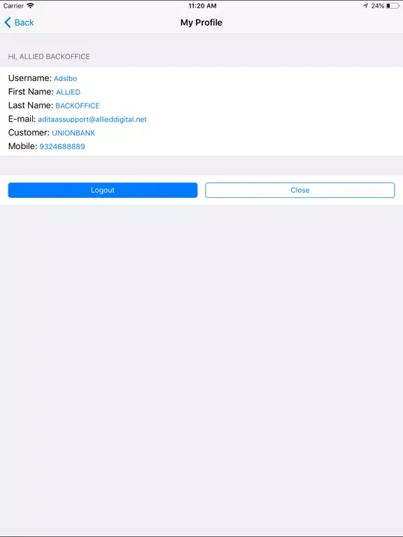 Tangkapan layar ADiTaaS Field Service iPad 